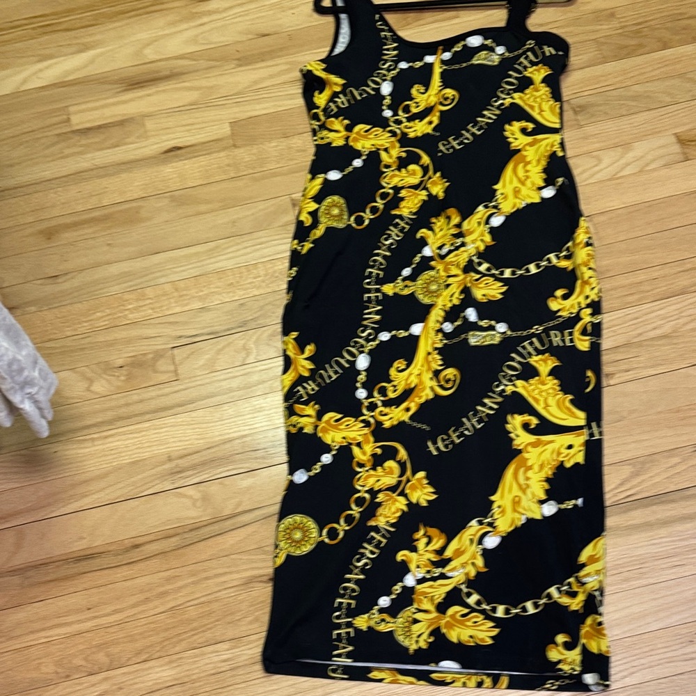 Versace Jeans Collection Black and Gold Baroque Slip Maxi Dress - Picture 3 of 4